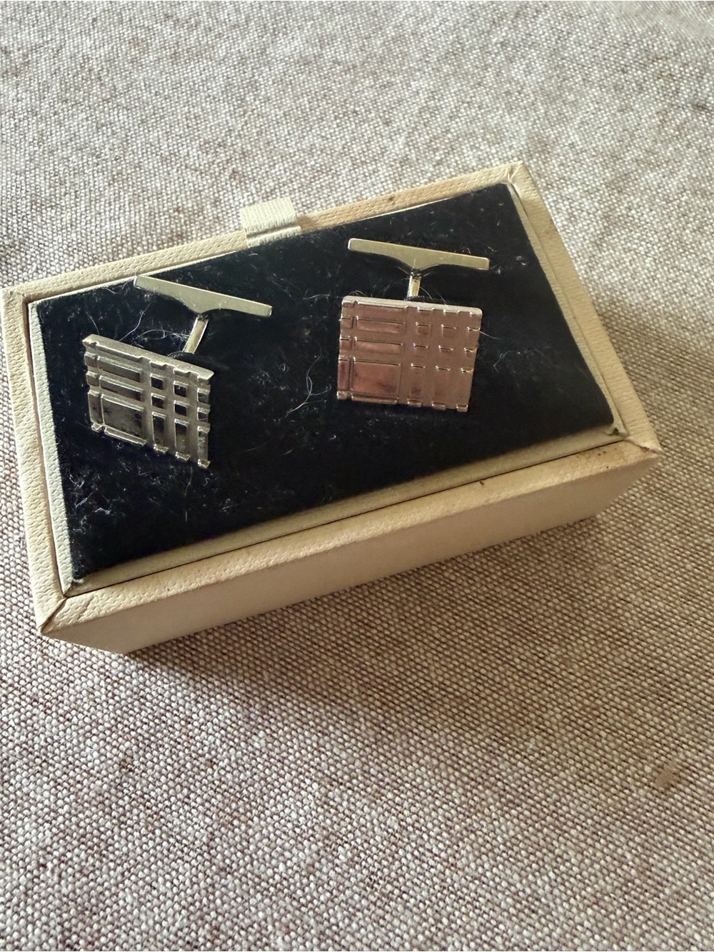 Burberry Silver-Tone Plaid Grid Cufflinks